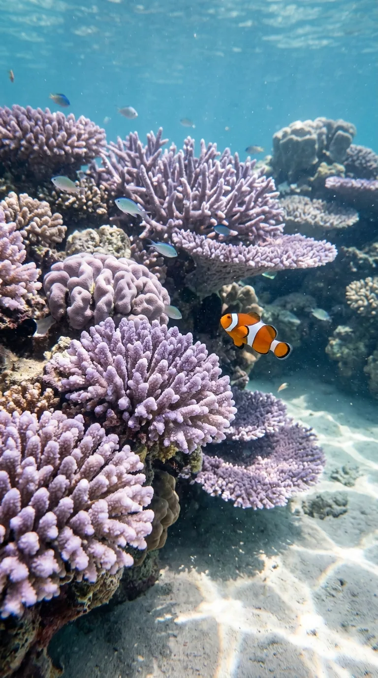 Clownfish swimming among coral on a reef